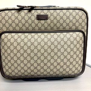 Gucci Carry On Trolley Rolling Luggage GG Coated Canvas With Leather